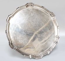 A George V Silver Salver, by W. W. Kemp and Son Ltd., Birmingham, 1939, shaped circular, later