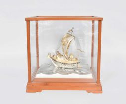A Japanese Parcel-Gilt Silver Model of a Single Masted Treasure Ship, by Takehiko Seki, Stamped '