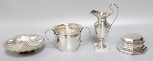 A Collection of Four Assorted Silver Items, comprising an octagonal inkwell, by James Dixon and