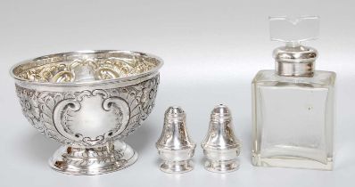 A Collection of Assorted Silver, comprising a sugar-bowl; a pair of pepperettes and a silver-mounted