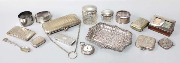 A Collection of Assorted Silver and Objects of Vertu, including an oblong pin-tray, chased with