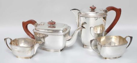 A Four-Piece George VI Silver Tea-Service, by Stower and Wragg Ltd., Sheffield, 1942, each piece