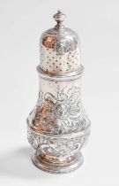 A George I Silver Caster, by James Smith, London, 1725, pear-chased and on spreading foot, the