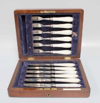 A Cased Set of Edward VII Silver and Mother-of-Pearl Fruit-Eaters, by Henry Wigfull, Sheffield,