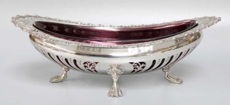 A George V Silver Dish with Amethyst-Coloured Glass Liner, by James Dixon and Sons, Sheffield, 1911,