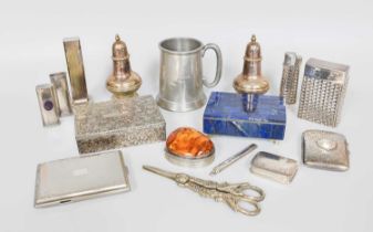 A Collection of Assorted Silver and Other Items, including a lapis lazuli mounted oblong box; an