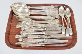 A Collection of Assorted George IV and Later Silver Flatware, King's pattern, comprising: 5 table-