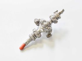 A Victorian Silver and Coral Child's Rattle and Teether, Maker's Mark Lacking, Birmingham, Circa