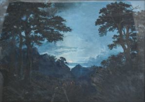 Continental School (Late 19th Century) Cavalry traversing a landscape by moonlight Watercolour, 52cm