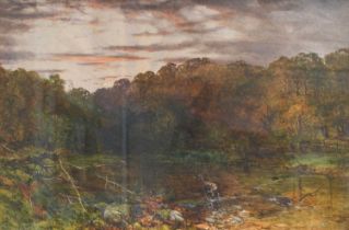 Charles Branwhite (1817-1880) Stag fording a river Signed and dated 1863, watercolour heightened