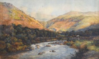 Attributed to William Eyre Walker RWS, RBC (1847-1930) Extensive river landscape Watercolour, 58.5cm