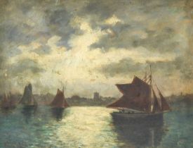 Edward Tucker (19th/20th Century) Shipping off a pier Signed, watercolour, together with a further