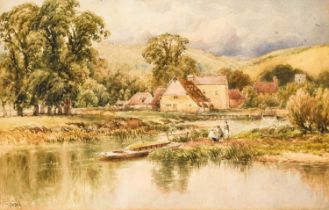 Joseph Powell (1780-1854) "Old cottages by a stream" Watercolour, together with a further