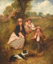 British School (19th Century) The Musical Recital - figure group at rest in a meadow, with figures
