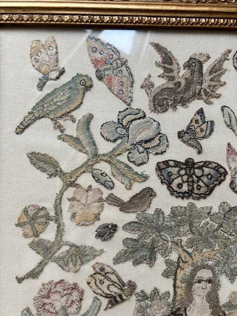 17th Century Chapman's Embroidered Slips, comprising a central figure of a female figure seated by - Image 10 of 10