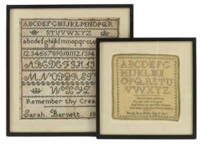 Alphabet Sampler Worked by Sarah Ann Mills Age 13, 1875 with charming verse: 'Howe'er it be it