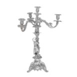 A Victorian Silver Plate Four-Light Candelabrum, Apparently Unmarked, Mid-19th Century