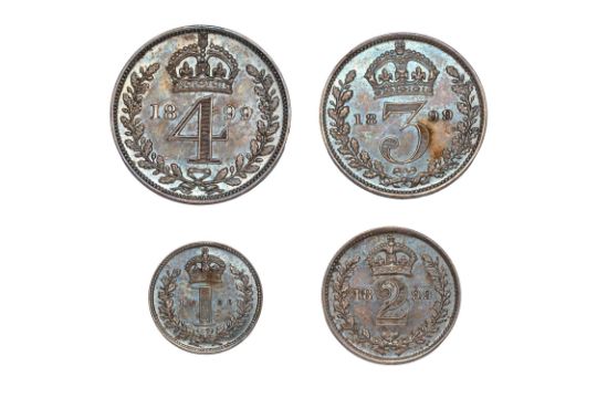 Victoria, Maundy Set 1899, 4 coins comprising 4d, 3d, 2d and 1d; housed in red maundy case of issue, - Image 1 of 4