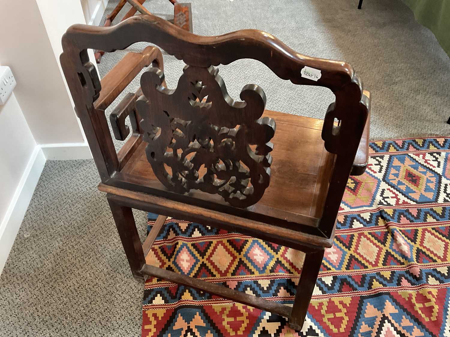 A Late 19th/Early 20th Century Carved Chinese Hardwood Open Armchair, with scrolled top rail above a - Image 7 of 11