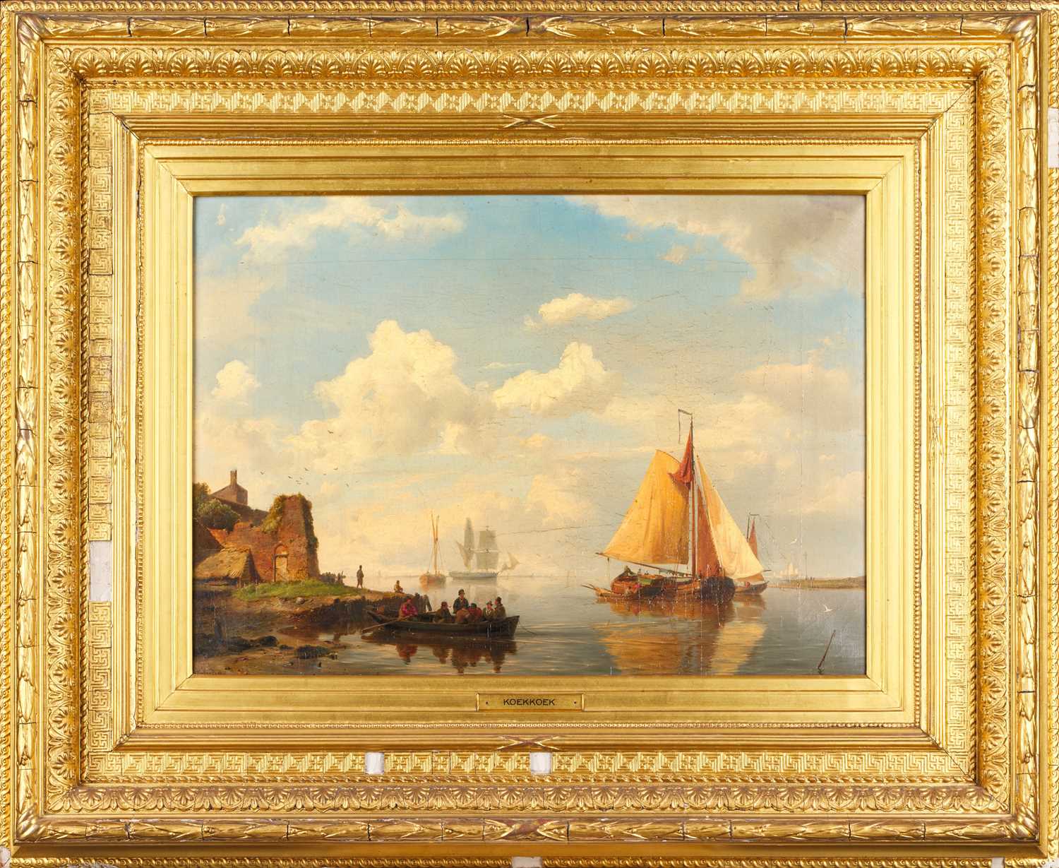 Hermanus Koekoek Snr. (1815-1882) Dutch Sailing and fishing boats in an estuary Signed, oil on - Bild 2 aus 9