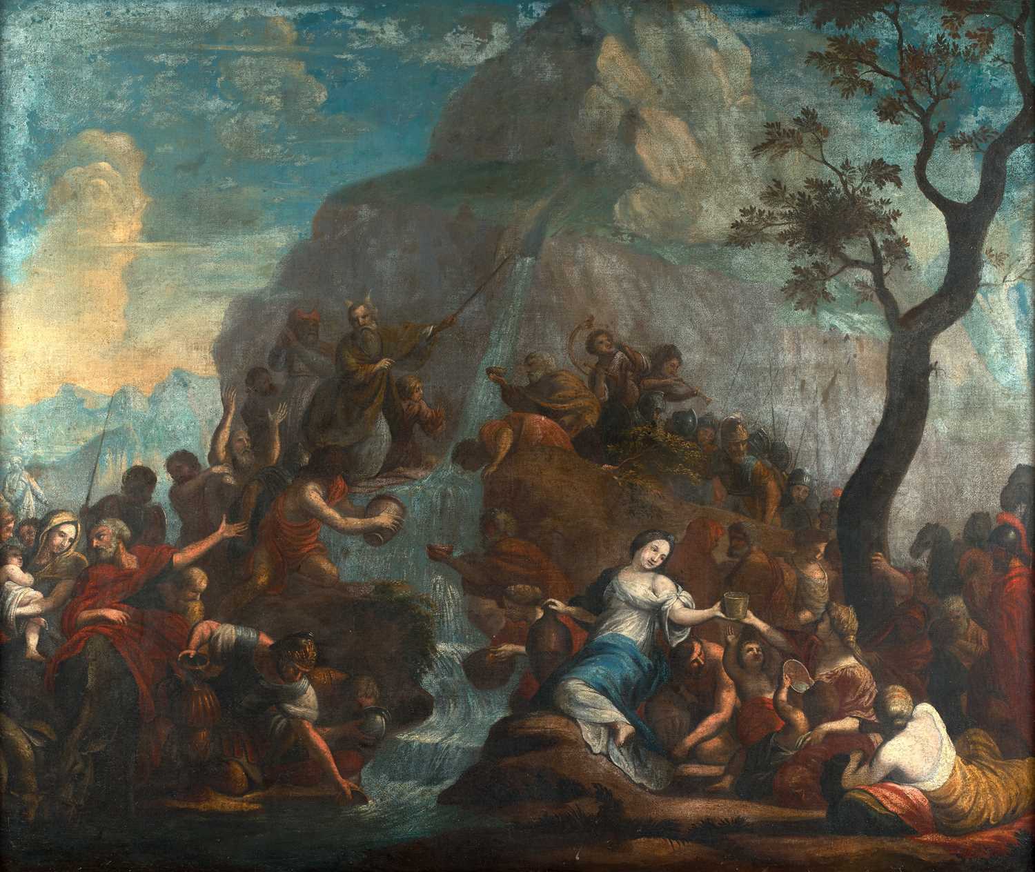 Continental School (18th century) Moses Striking the Rock Oil on canvas,117cm by 139cm An old lining