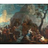 Continental School (18th century) Moses Striking the Rock Oil on canvas,117cm by 139cm An old lining