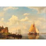 Hermanus Koekoek Snr. (1815-1882) Dutch Sailing and fishing boats in an estuary Signed, oil on