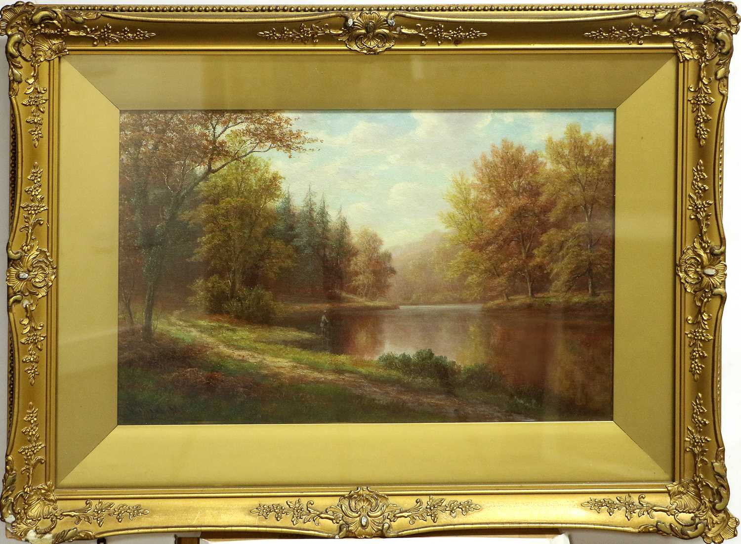 William Mellor (1851-1931) "On the Nidd, Bilton Woods, Nr. Knaresbro, Yorkshire" Signed, oil on - Image 2 of 4