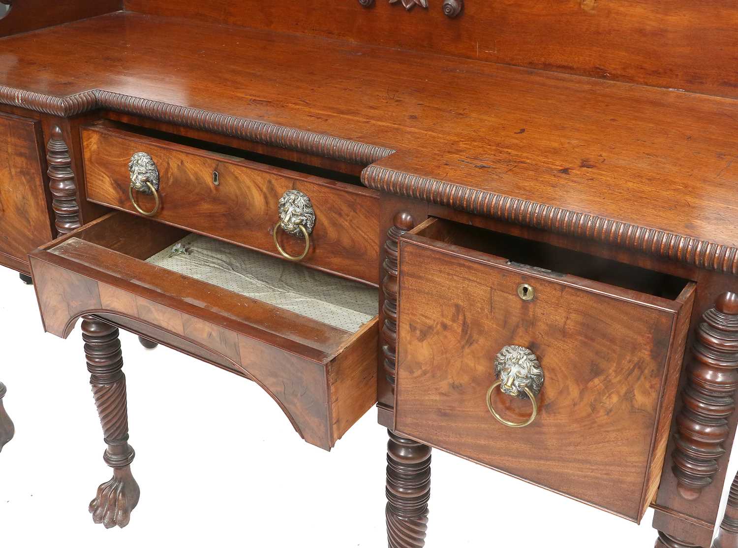 An Irish Regency Carved Mahogany Sideboard, early 19th century, with three-quarter scrolled and - Image 4 of 4