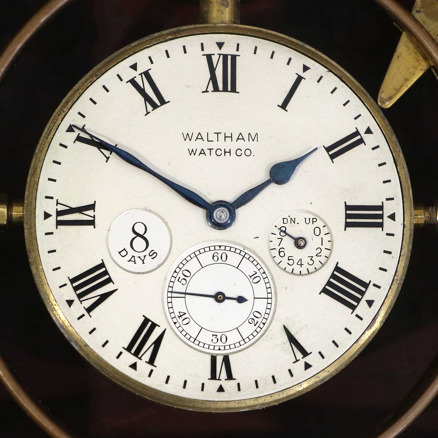 A Mahogany Eight Day Deck Watch, signed Waltham Watch Co, circa 1913, mahogany case with brass bound - Image 2 of 7