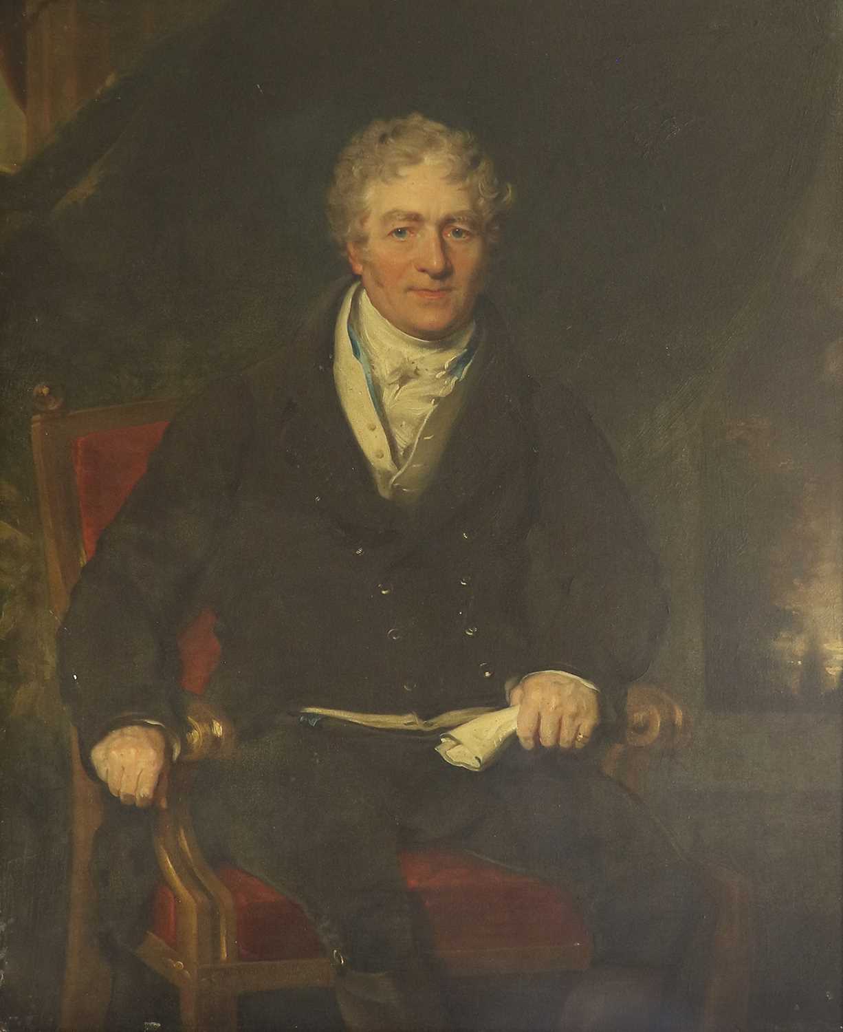 After Sir Thomas Lawrence (1769-1830) Portrait of Sir Robert Peel seated in a chair, holding a