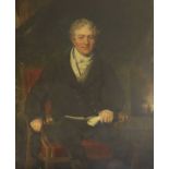 After Sir Thomas Lawrence (1769-1830) Portrait of Sir Robert Peel seated in a chair, holding a