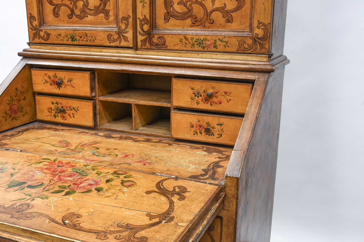 A North-European Polychrome-Painted Bureau, late 19th/early 20th century, painted overall with - Image 3 of 3