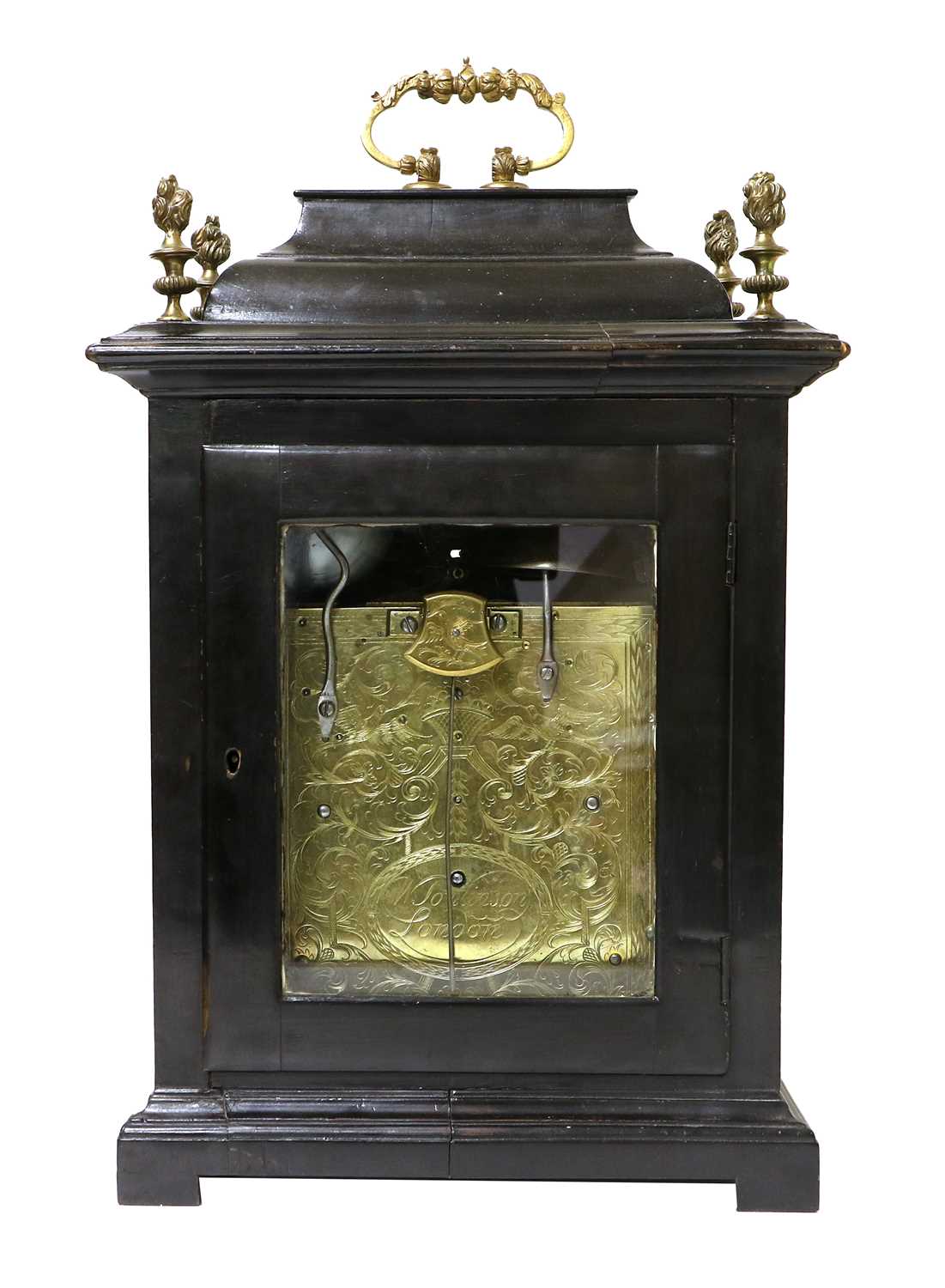 An Ebonised Chiming Table Clock, signed W Tomlinson, London, early 18th century, inverted bell top - Bild 4 aus 25