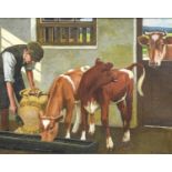 William Gunning King (1859-1940) Feeding the calves Signed, oil on canvas, 37.5cm by 47.5cm All keys