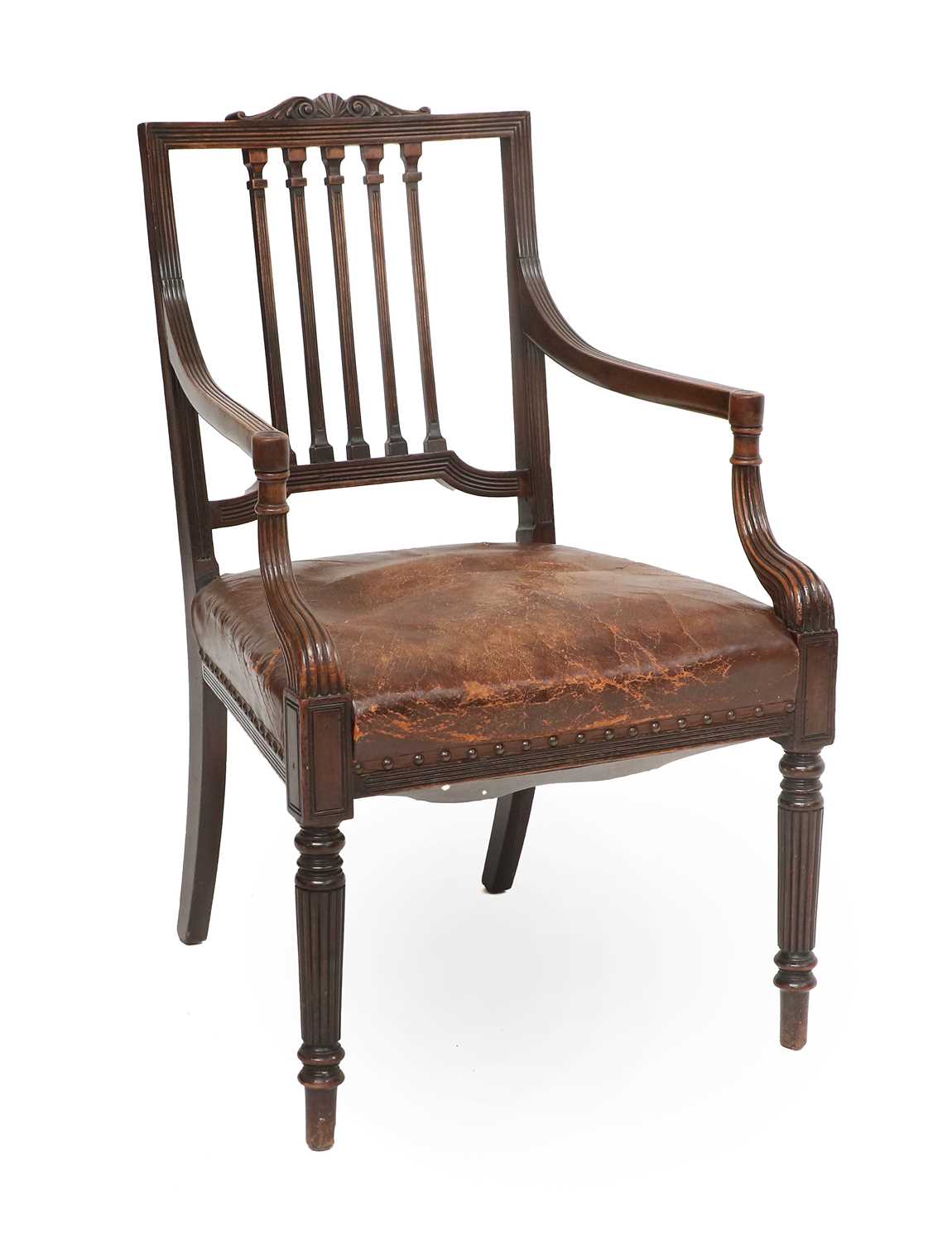 An Early 19th Century Mahogany Armchair, in the manner of Gillows, the reeded frame with acanthus