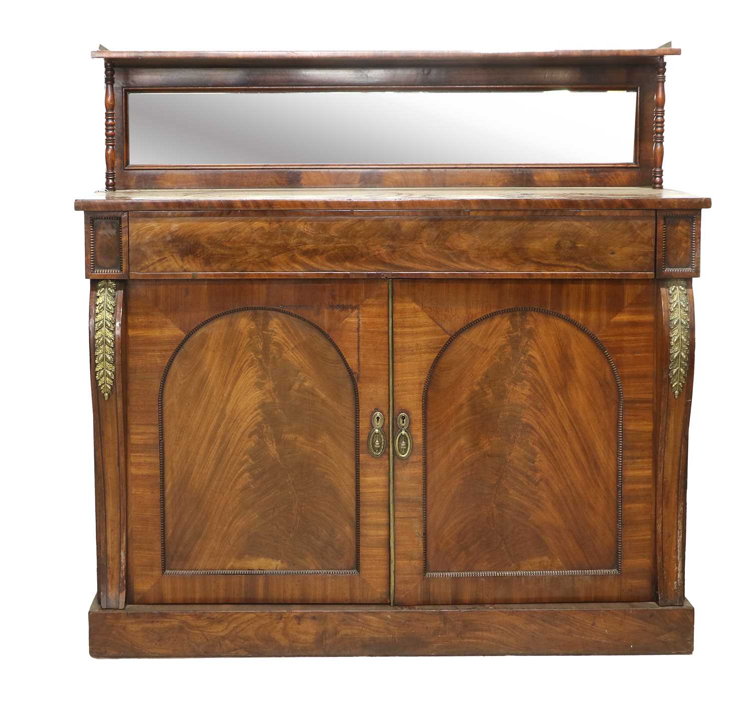 A Regency Mahogany and Gilt-Metal-Mounted Chiffonier, early 19th century, the superstructure with