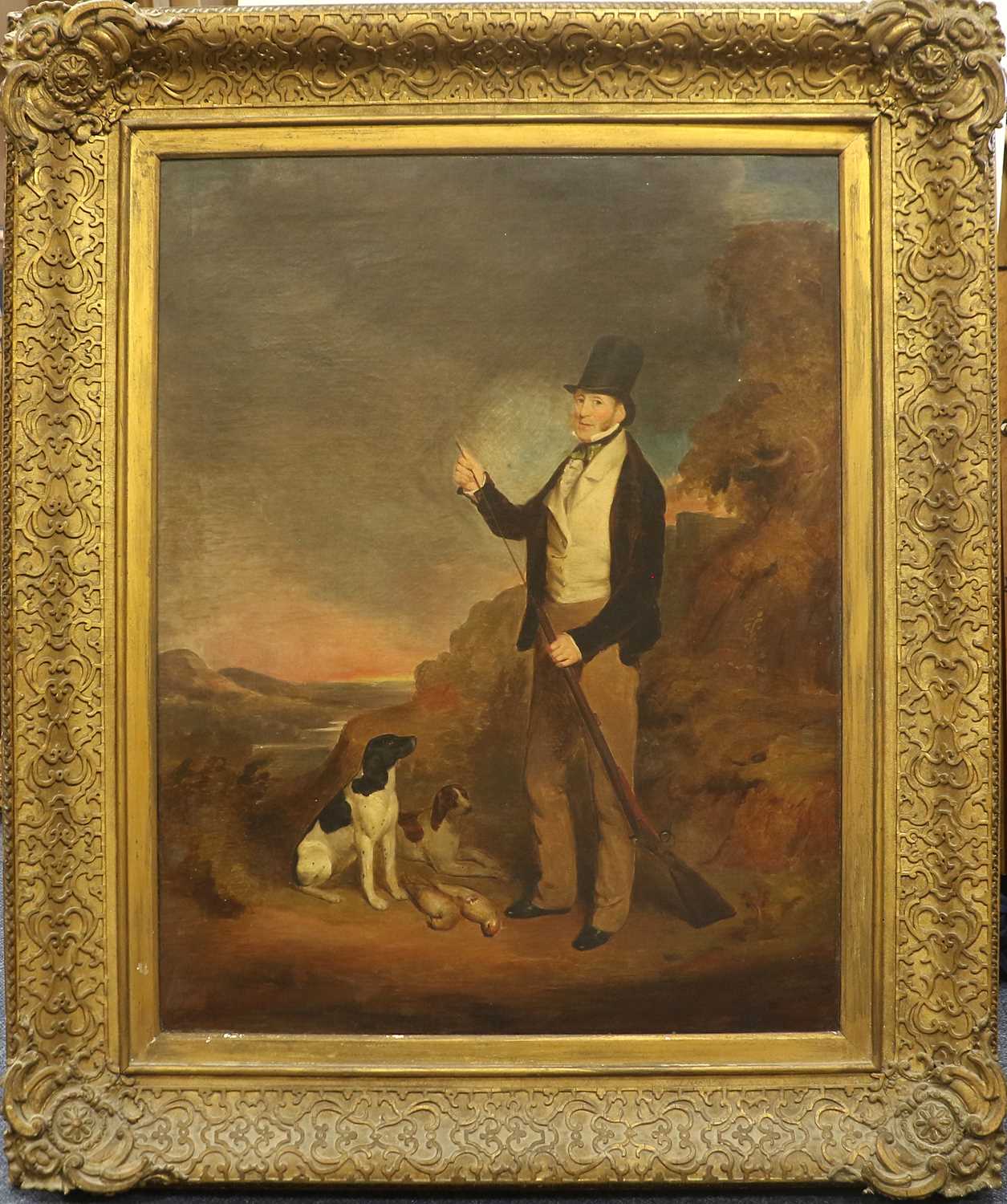 British School (19th Century) Standing sportsman with attendant Pointers and the catch before a - Image 2 of 3