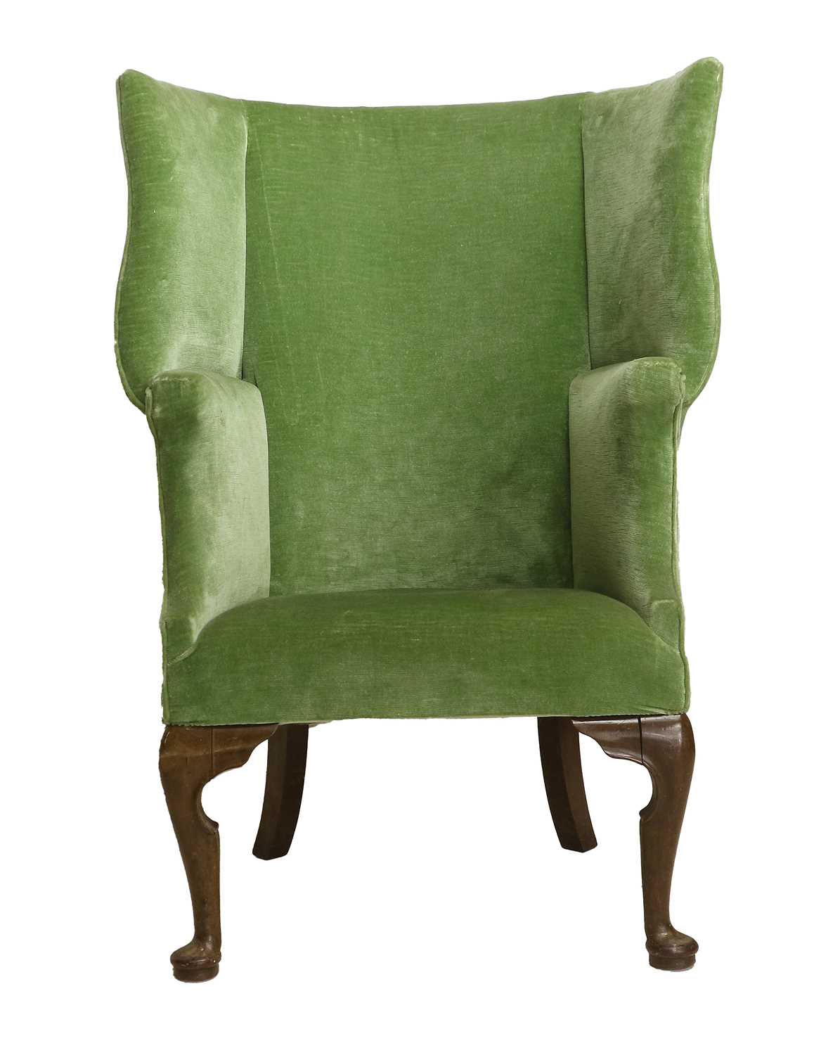 A George III-Style Barrel-Shaped Armchair, 19th century, covered in green velvet, with overstuffed - Image 2 of 7