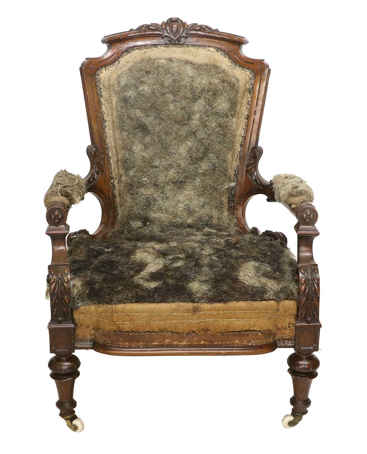 A Victorian Carved Walnut-Framed Three-Piece Suite, circa 1870, comprising: a two-seater sofa with - Image 3 of 6