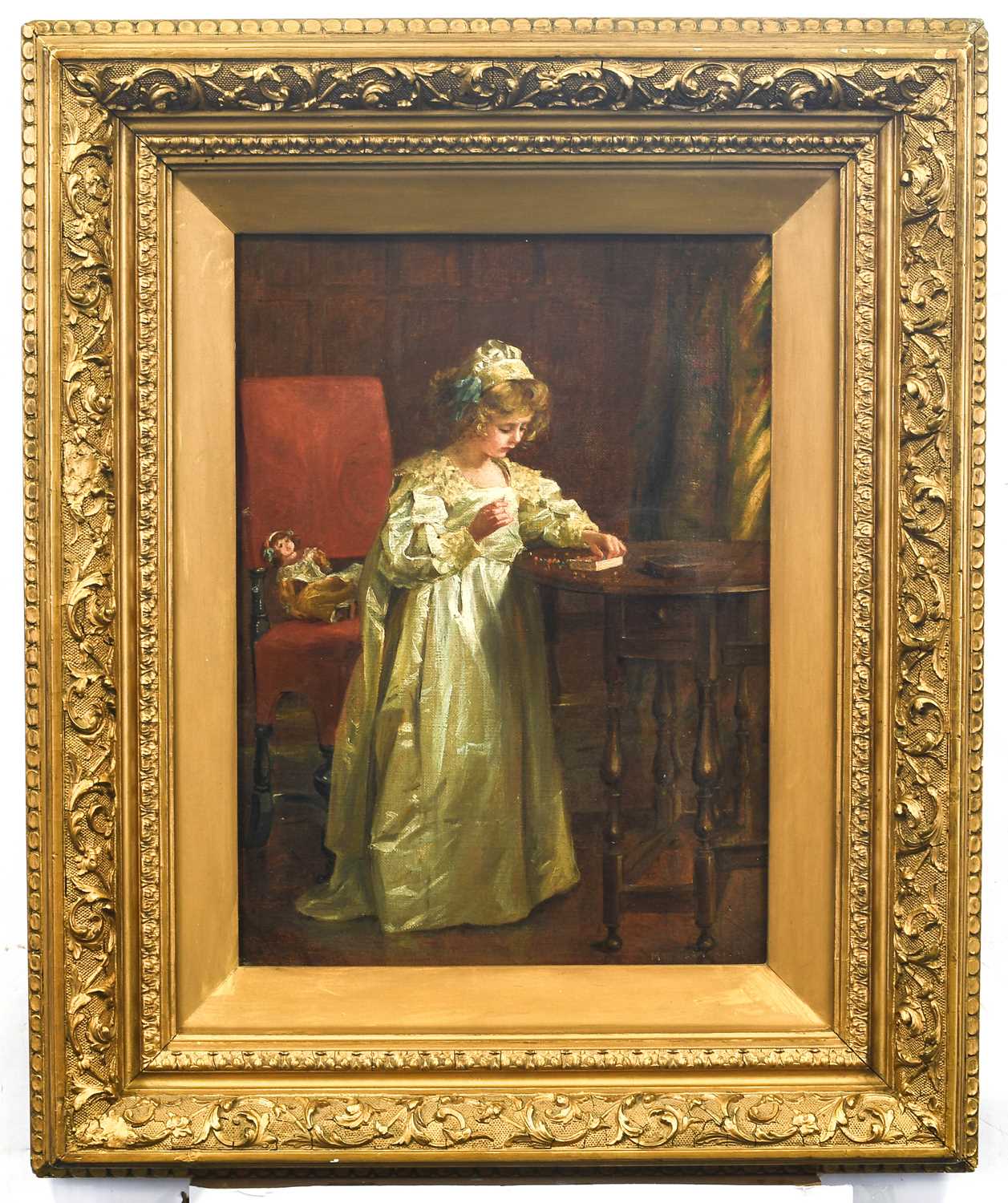 British School (Later 19th Century) Stringing a necklace - young lady standing in an interior - Image 2 of 11