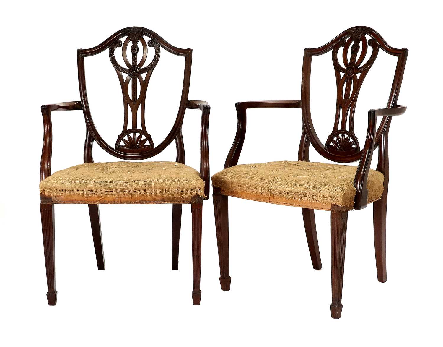 A Set of Six (4+2) George III Hepplewhite-Style Dining Chairs, late 18th century, the shield- - Image 3 of 3