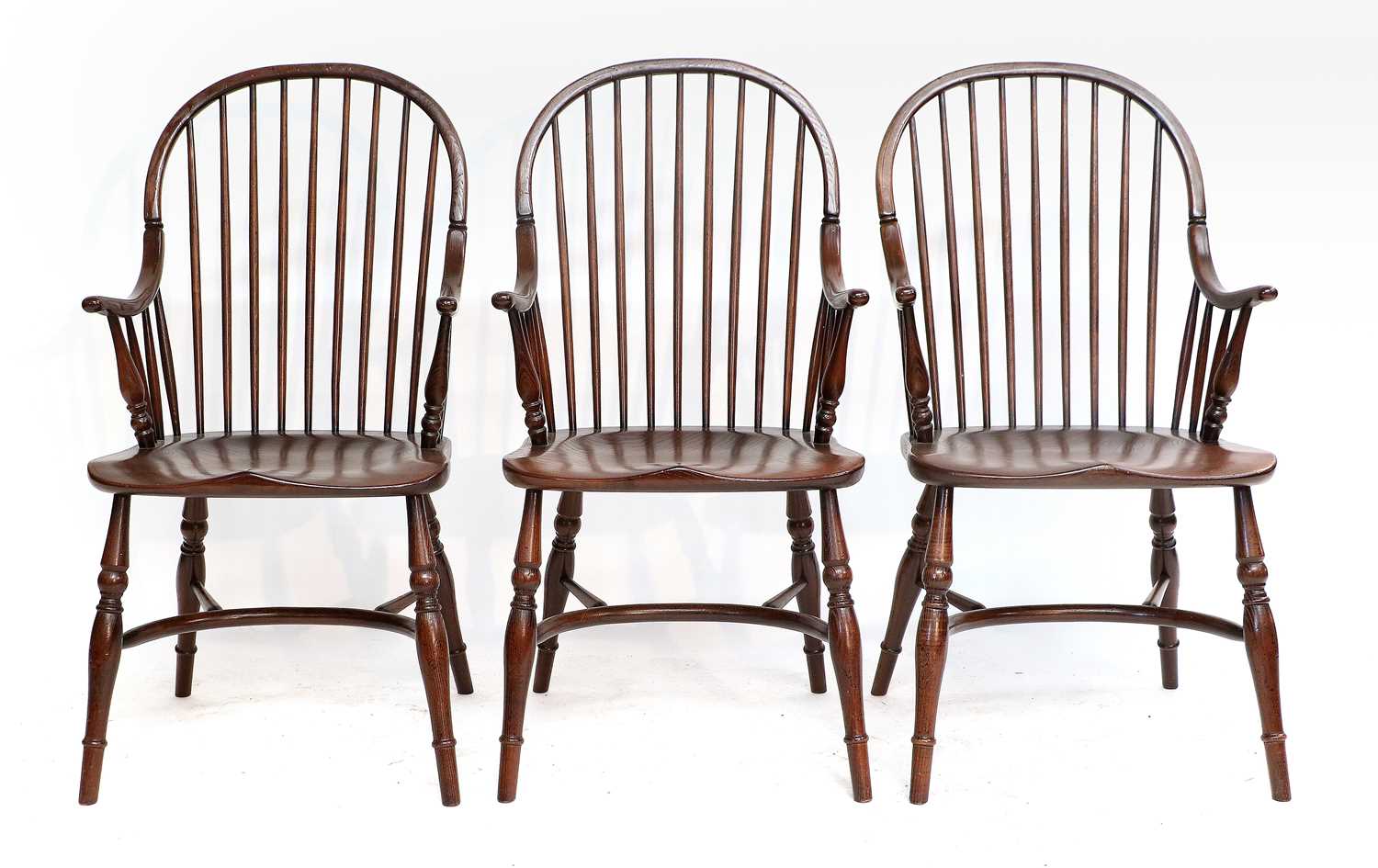 A Set of Six Stained Oak/Ash Windsor-Style Armchairs, of recent date, each with spindle back - Image 2 of 3