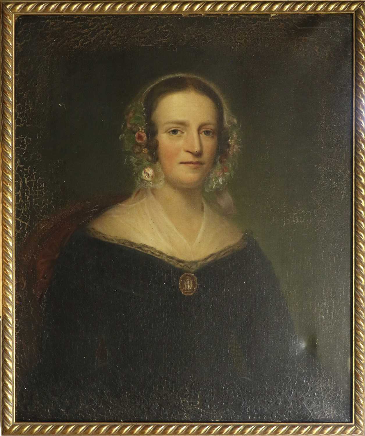 British School (19th Century) Portrait of a lady, half-length seated, wearing a white dress and a - Image 2 of 13