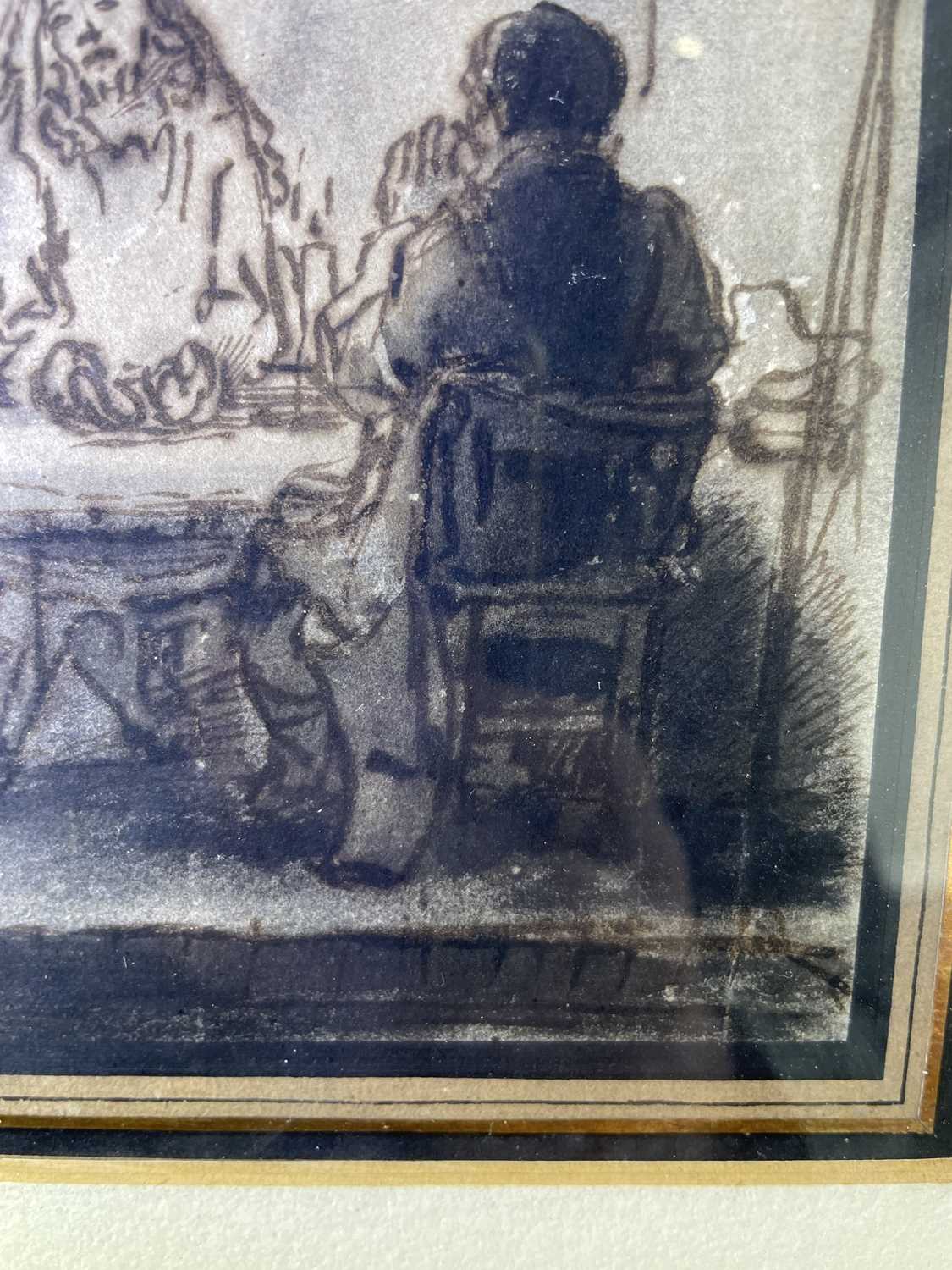 Follower of Rembrandt (1606-1669) Dutch Supper at Emmaus Ink and wash, 19cm by 18cm A flat, even - Image 10 of 10