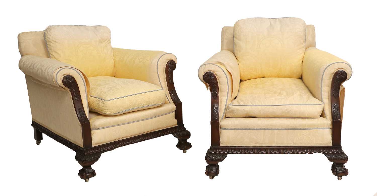 A Three Piece Suite Comprising a Pair of Early 20th Century Carved Mahogany Armchairs and a Three
