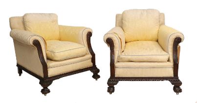 A Three Piece Suite Comprising a Pair of Early 20th Century Carved Mahogany Armchairs and a Three