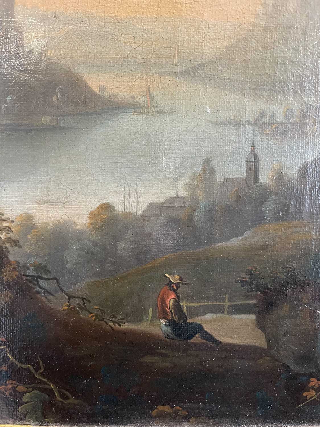 Follower of Johann Christian Vollerdt (18th Century) German Rhineland landscape with figures on a - Image 9 of 25