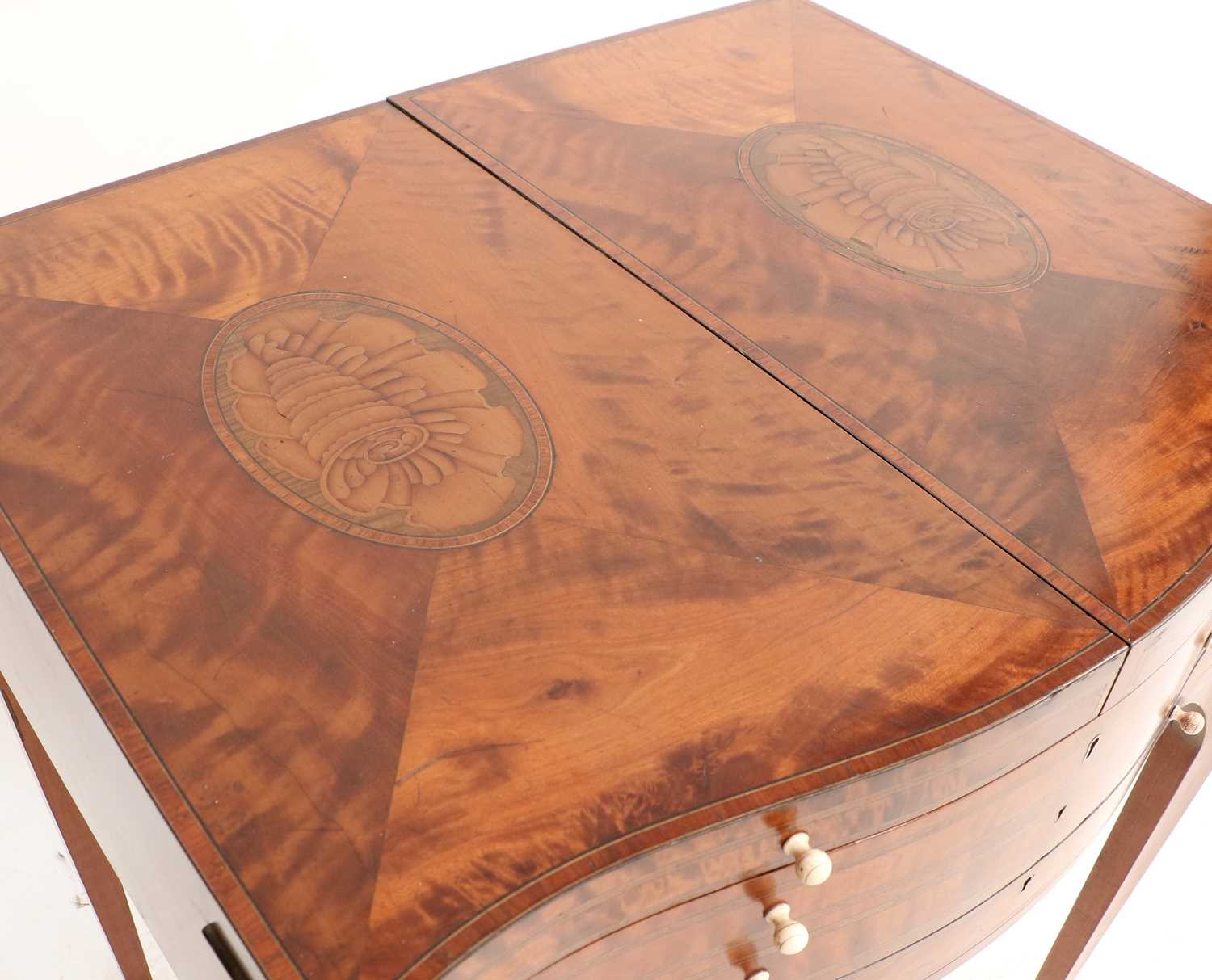 A George III Satinwood, Tulipwood-Banded and Marquetry-Inlaid Serpentine Dressing Table, early - Image 3 of 12