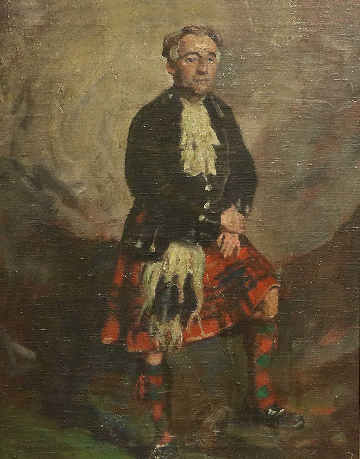 Alfred Egerton Cooper (1883-1974) Portrait of a gentleman, full-length, wearing dress attire, a kilt